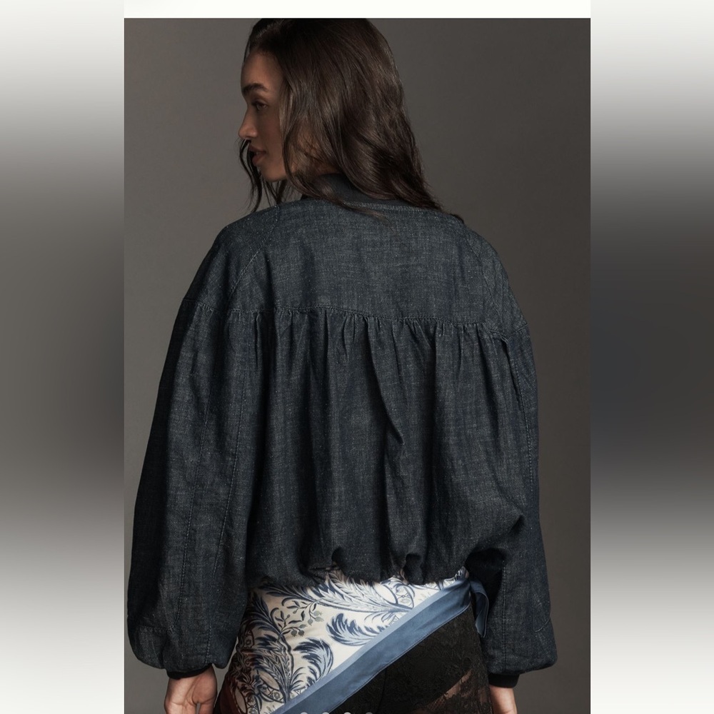 Anthropologie Bubble Denim Bomber Jacket - Picture 3 of 7